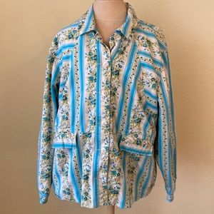 Vintage Denim & Co. floral blazer with turquoise stripes